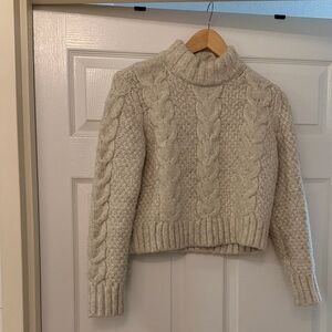 American Eagle Outfitters Cream Cable Knit Turtleneck Sweater
